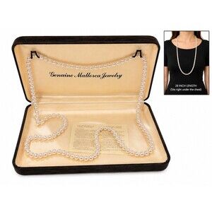 vintage Mallorca Pearl Necklace 28in Ivory Endless Opera Strand Box card gift